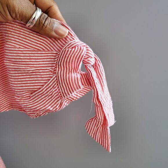 H&M L.O.G.G. Red & White Lightweight Striped Pullover Hi-Low Top Size 0 - Picture 4 of 7